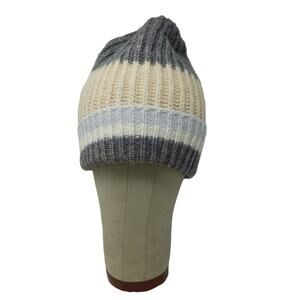 Old Navy Toboggan Beanie Hat Gray Cream White Striped OSFA Acrylic Blend